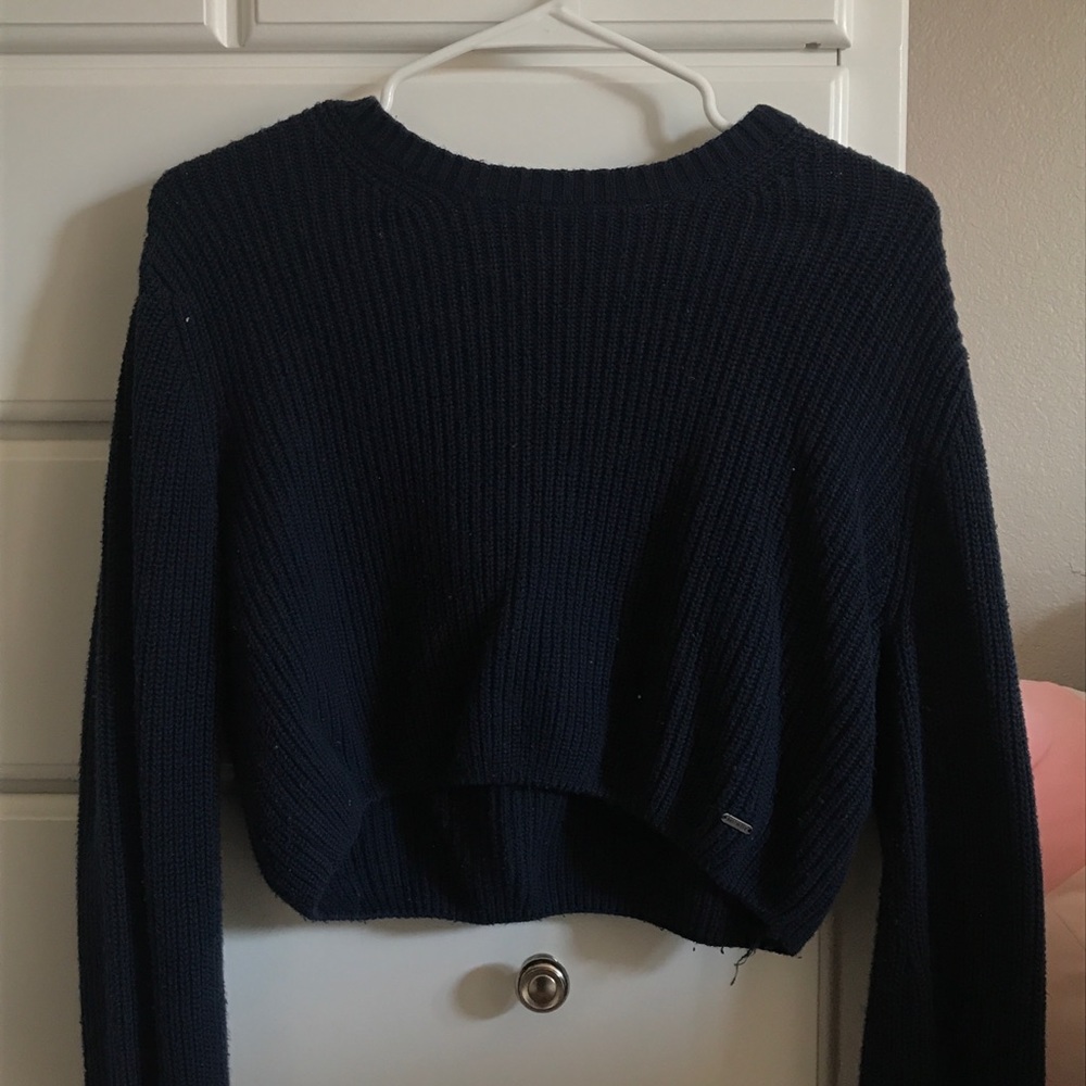 Hollister Navy Blue Balloon Sleeve Crop Sweater